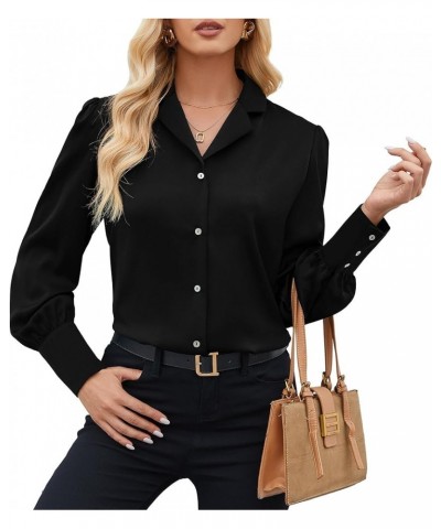 Women's Satin Button Down Shirts Long Sleeve Office Slim Fit Blouses Casual Business Silk Tops A-01 Black $9.45 Blouses