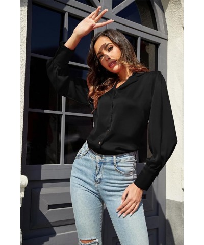 Women's Satin Button Down Shirts Long Sleeve Office Slim Fit Blouses Casual Business Silk Tops A-01 Black $9.45 Blouses