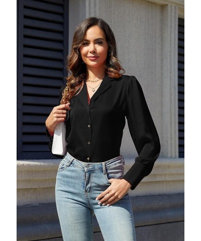 Women's Satin Button Down Shirts Long Sleeve Office Slim Fit Blouses Casual Business Silk Tops A-01 Black $9.45 Blouses