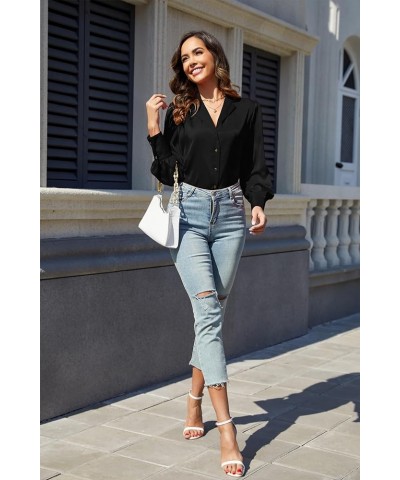 Women's Satin Button Down Shirts Long Sleeve Office Slim Fit Blouses Casual Business Silk Tops A-01 Black $9.45 Blouses