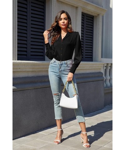 Women's Satin Button Down Shirts Long Sleeve Office Slim Fit Blouses Casual Business Silk Tops A-01 Black $9.45 Blouses