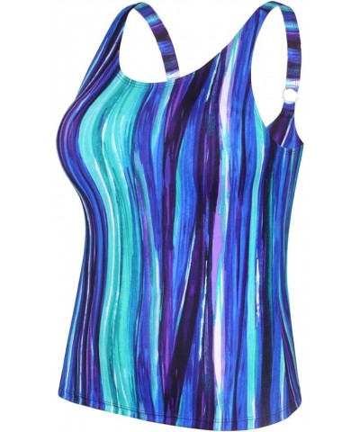 Women's Plus Size Short Tankini Swimsuit Top Athletic Bathing Suit No Bottoms Blue $13.20 Swimsuits