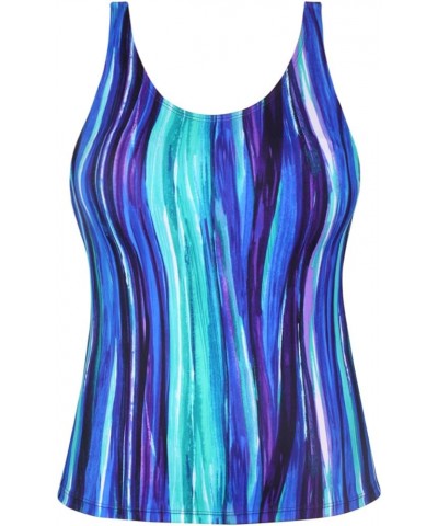 Women's Plus Size Short Tankini Swimsuit Top Athletic Bathing Suit No Bottoms Blue $13.20 Swimsuits