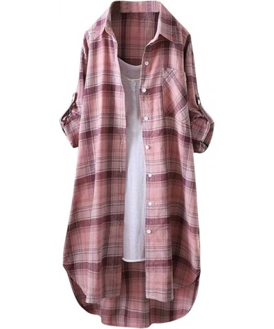 Women's Spring Clothes Fashion Plaid Loose Casual Cardigan Thin Outer Shirt Sun Jacket Top, S-3XL 4-pink $11.75 Sweaters