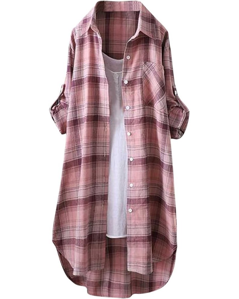 Women's Spring Clothes Fashion Plaid Loose Casual Cardigan Thin Outer Shirt Sun Jacket Top, S-3XL 4-pink $11.75 Sweaters