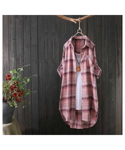 Women's Spring Clothes Fashion Plaid Loose Casual Cardigan Thin Outer Shirt Sun Jacket Top, S-3XL 4-pink $11.75 Sweaters