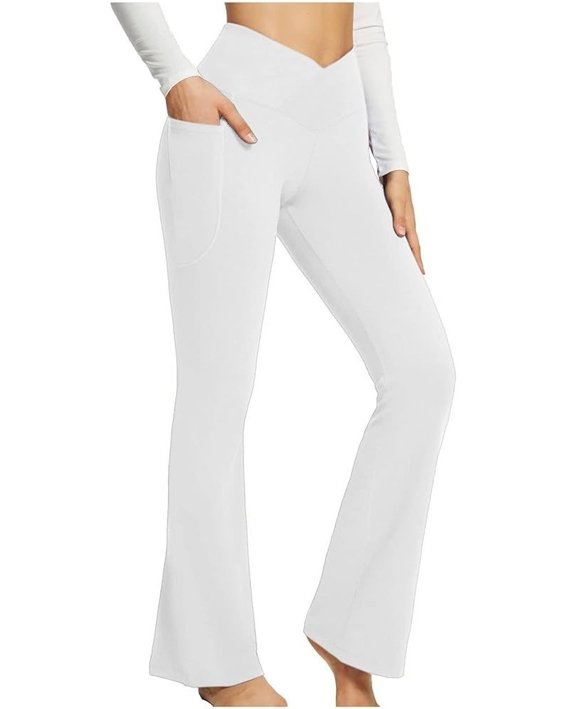 Yoga Pants Women Stretch Flare Leggings Tummy Control Knit Solid Bell Bottom Pants Fall High Waisted Trousers Ff01-white $7.4...