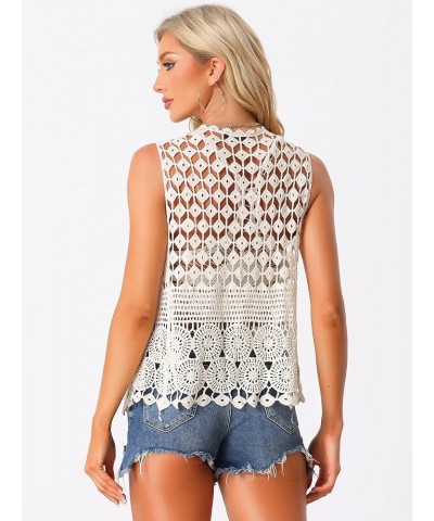 Women's Sleeveless Open Front Cardigan Vest Hollow Out Crochet Shrug Beige $17.04 Sweaters