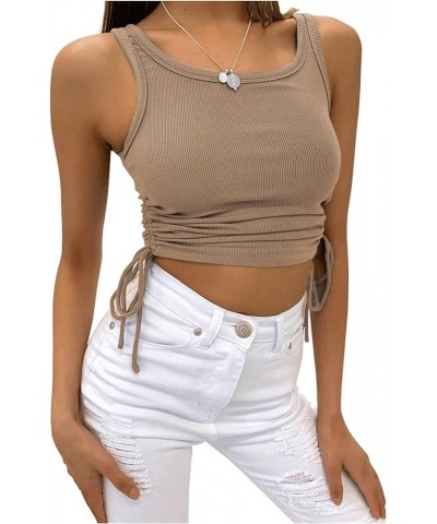 Cropped Tank Tops for Women Sleveless Drawstring Ruched Side Racerback Ribbed Crop Tops Coffee $10.56 Tanks