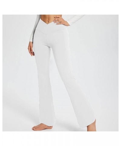 Yoga Pants Women Stretch Flare Leggings Tummy Control Knit Solid Bell Bottom Pants Fall High Waisted Trousers Ff01-white $7.4...