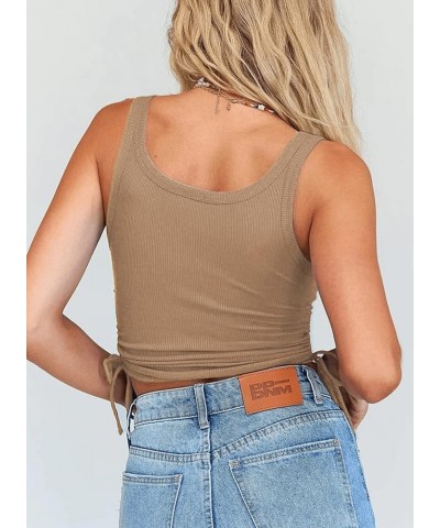 Cropped Tank Tops for Women Sleveless Drawstring Ruched Side Racerback Ribbed Crop Tops Coffee $10.56 Tanks