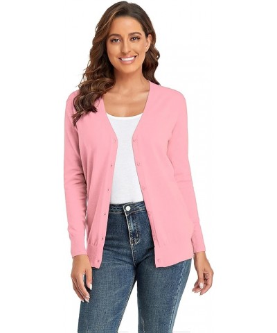 Women’s V-Neck Cardigan Long Sleeve Sweater for Women Button Down Soft Knit Coat Pink $13.19 Sweaters