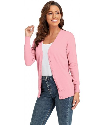 Women’s V-Neck Cardigan Long Sleeve Sweater for Women Button Down Soft Knit Coat Pink $13.19 Sweaters