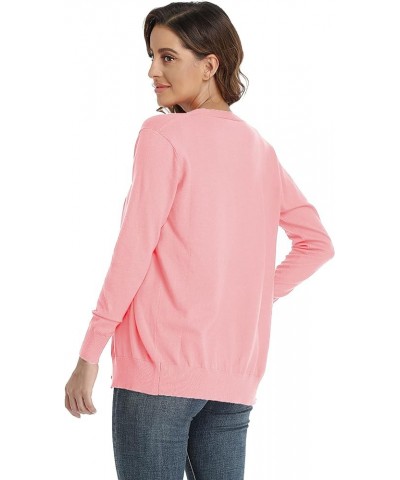 Women’s V-Neck Cardigan Long Sleeve Sweater for Women Button Down Soft Knit Coat Pink $13.19 Sweaters