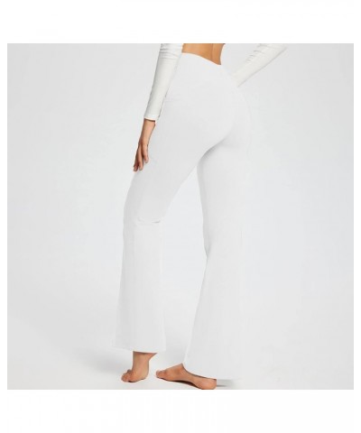 Yoga Pants Women Stretch Flare Leggings Tummy Control Knit Solid Bell Bottom Pants Fall High Waisted Trousers Ff01-white $7.4...