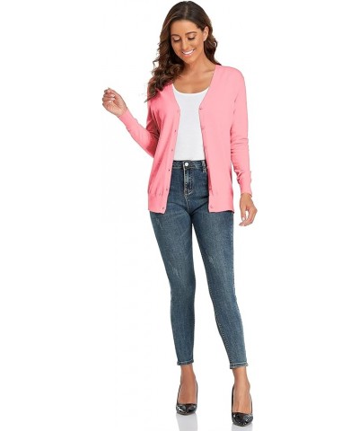 Women’s V-Neck Cardigan Long Sleeve Sweater for Women Button Down Soft Knit Coat Pink $13.19 Sweaters