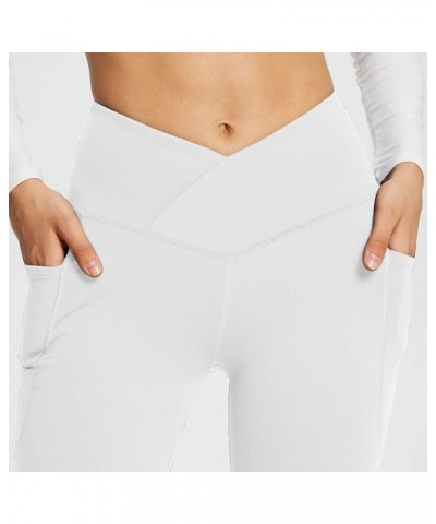 Yoga Pants Women Stretch Flare Leggings Tummy Control Knit Solid Bell Bottom Pants Fall High Waisted Trousers Ff01-white $7.4...