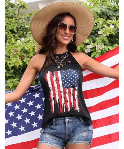 4th of July Tank Tops for Women American Flag Shirt Sleeveless Halter Top Patriotic Shirts Summer Tees Vest Black $12.53 Tanks