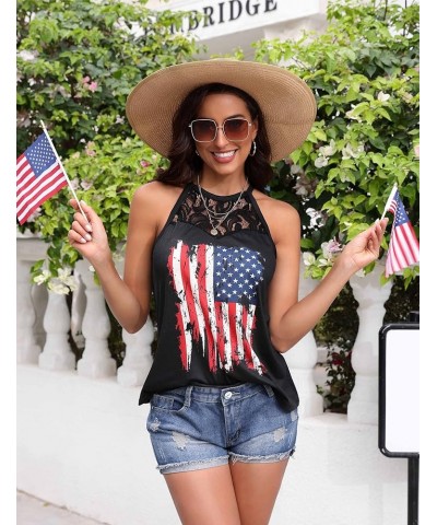 4th of July Tank Tops for Women American Flag Shirt Sleeveless Halter Top Patriotic Shirts Summer Tees Vest Black $12.53 Tanks