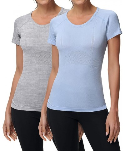 2 Pieces Women Short Sleeve Workout Shirt Seamless Workout Shirts Workout Tops Fitted Top Sports Yoga Athletic Shirt Top Shor...