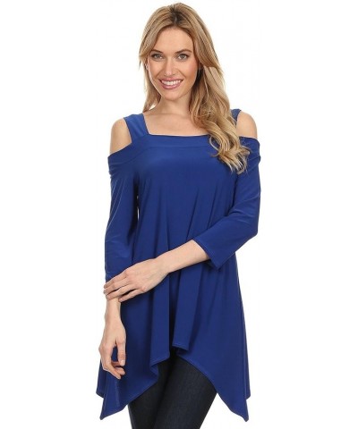 Women's 3/4 Sleeve Various Handkerchief Hem Tunic Top Sb - Royal Blue $10.81 Tops