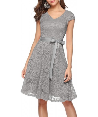 Women's Floral Lace Short Bridesmaid Dress Cap Sleeve Cocktail Party Dress Grey $23.03 Dresses