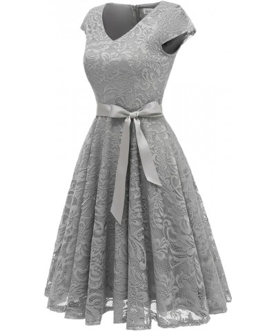 Women's Floral Lace Short Bridesmaid Dress Cap Sleeve Cocktail Party Dress Grey $23.03 Dresses