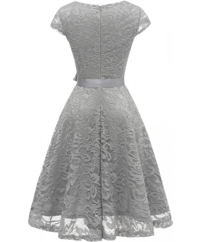 Women's Floral Lace Short Bridesmaid Dress Cap Sleeve Cocktail Party Dress Grey $23.03 Dresses