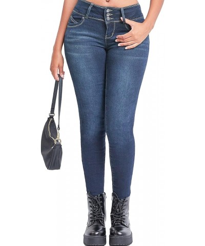 Women's Junior Mid-Rise Wannabettabutt 3-Button Recycled Fibers Skinny Jeans D08 $19.81 Jeans