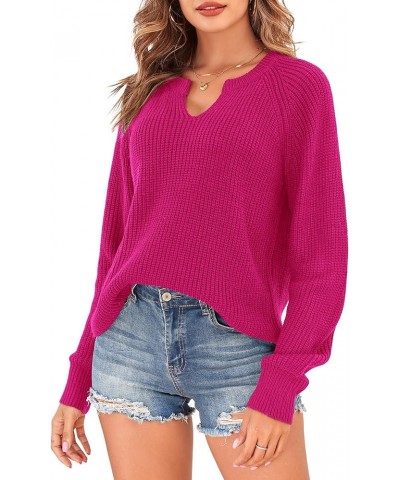 Cropped Pullover Sweaters for Women V Neck Sweater Long Sleeve Casual 2023 Fall Sweater Ribbed Knit Sweater Rose Red $11.39 S...