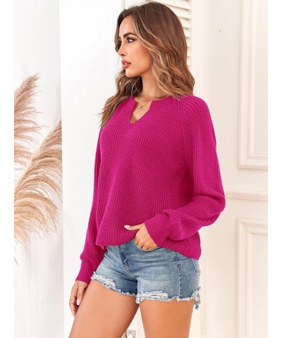 Cropped Pullover Sweaters for Women V Neck Sweater Long Sleeve Casual 2023 Fall Sweater Ribbed Knit Sweater Rose Red $11.39 S...