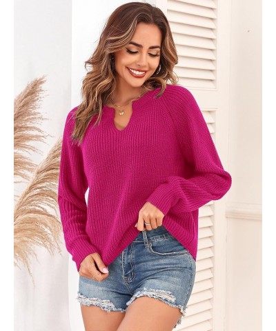 Cropped Pullover Sweaters for Women V Neck Sweater Long Sleeve Casual 2023 Fall Sweater Ribbed Knit Sweater Rose Red $11.39 S...