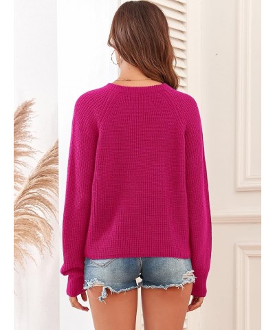 Cropped Pullover Sweaters for Women V Neck Sweater Long Sleeve Casual 2023 Fall Sweater Ribbed Knit Sweater Rose Red $11.39 S...