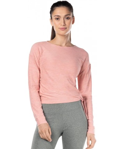 Women’s Side Tie Long Sleeve Top Coral Almond Heather $16.49 Blouses