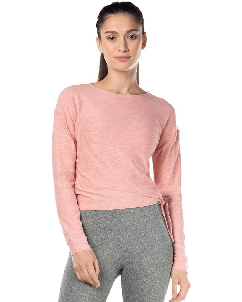 Women’s Side Tie Long Sleeve Top Coral Almond Heather $16.49 Blouses