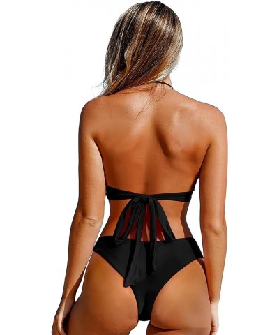 Women String Brazilian Bikini Set Wrap Push Up Halter Neck 2 Piece Thong Sexy Swimsuits Black $13.02 Swimsuits