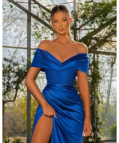 Off Shoulder Satin Prom Dresses for Women A-Line Corset Mermaid Evening Party Dresses Hot Pink $33.60 Dresses