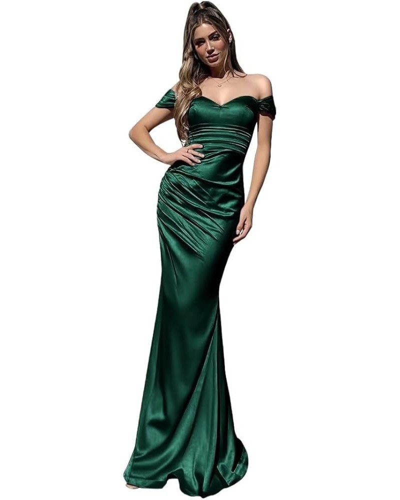 Women's Formal Dresses Off Shoulder Long Mermaid Prom Dress V-Neck Strapless Satin Gowns and Evening Dresses Emerald Green $2...