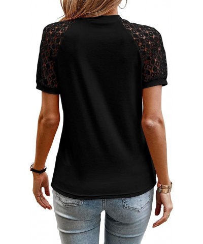 Womens Summer Tops Lace Short Sleeve Pleated T-Shirts Dressy Casual Blouses Black $10.39 T-Shirts