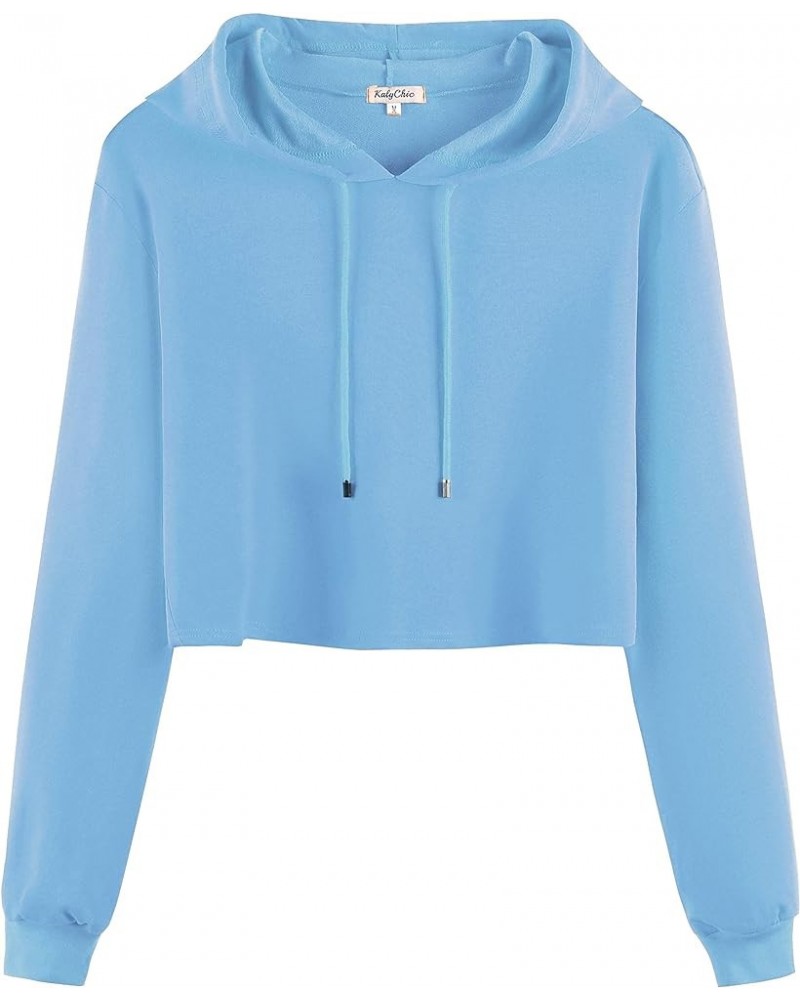 Womens Long Sleeve Crop Hoodie Top Casual Loose Sweatshirt Blue $14.78 Hoodies & Sweatshirts