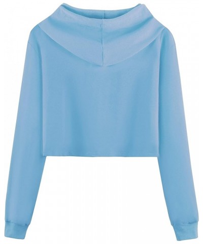 Womens Long Sleeve Crop Hoodie Top Casual Loose Sweatshirt Blue $14.78 Hoodies & Sweatshirts