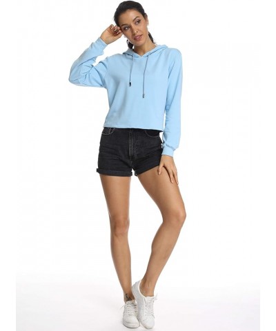 Womens Long Sleeve Crop Hoodie Top Casual Loose Sweatshirt Blue $14.78 Hoodies & Sweatshirts