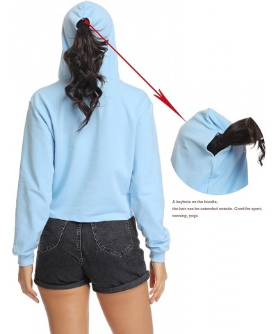 Womens Long Sleeve Crop Hoodie Top Casual Loose Sweatshirt Blue $14.78 Hoodies & Sweatshirts