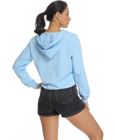 Womens Long Sleeve Crop Hoodie Top Casual Loose Sweatshirt Blue $14.78 Hoodies & Sweatshirts