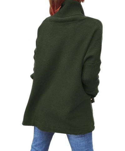 Women's Turtleneck Oversized Long Batwing Sleeve Pullover Sweater Spilt Hem Knit Sweater Army Green $17.91 Sweaters