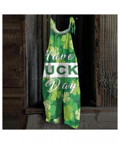 St Patricks Day Pants For Women Cute Onesie Adult Jumpsuits Slacks Casual Clover Trousers Shamrock Pants Green $10.00 Jumpsuits