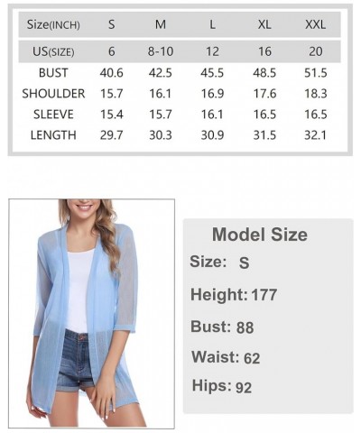 Women Casual 3/4 Sleeve Sheer Open Front Cardigan Sweater Kimono Light Blue $14.25 Sweaters