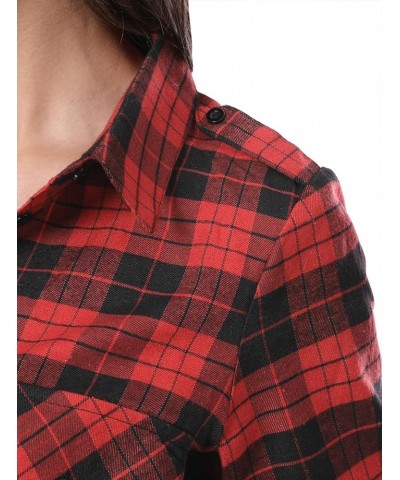 Women's Roll Up Long Sleeve Christmas Button Down Plaid Flannel Shirt Top Black Red $14.19 Blouses