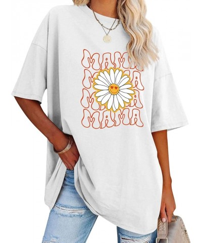 Mama T Shirts Women Daisy Smile Graphic Pullover Mothers Day Happy Face Floral Trendy Mom Tees C1-white $11.50 T-Shirts