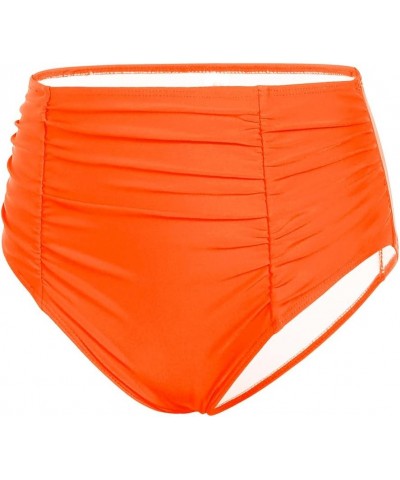 Women High Waisted Bikini Bottom Tummy Control Swim Bottom Vintage Ruched Swimsuit Bottom Orange $12.71 Swimsuits